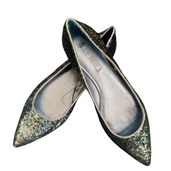 ZARA Blue Flat Glitter Pointy Toe Sparkly Shoes SZ 10 M US EU41 Ladies NEW NWT - Picture 8 of 9